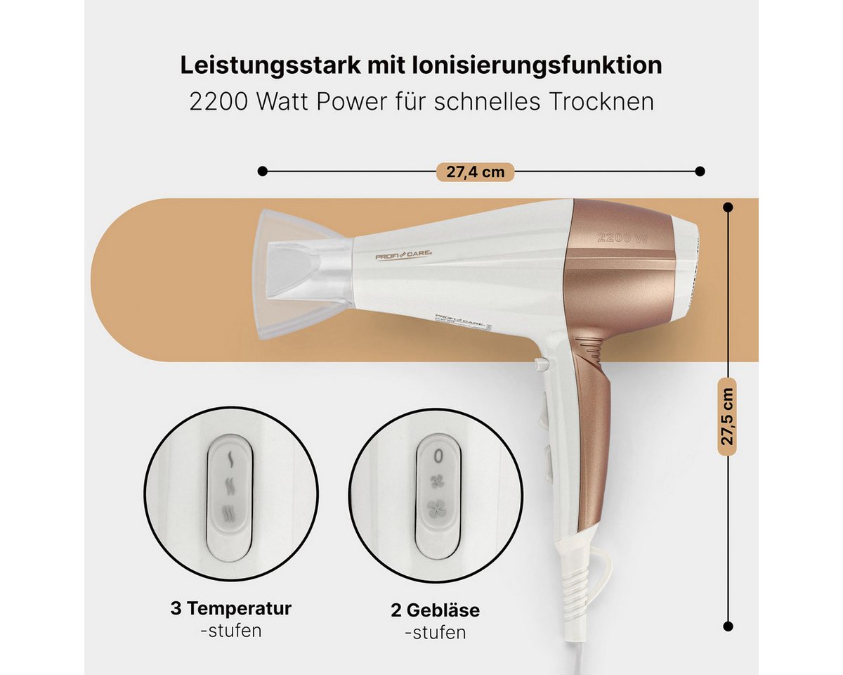 ProfiCare Haartrockner PC-HT 3010, Ionisierungsfunktion, 2200 Watt, 3 Stufen – Bild 3 von 5