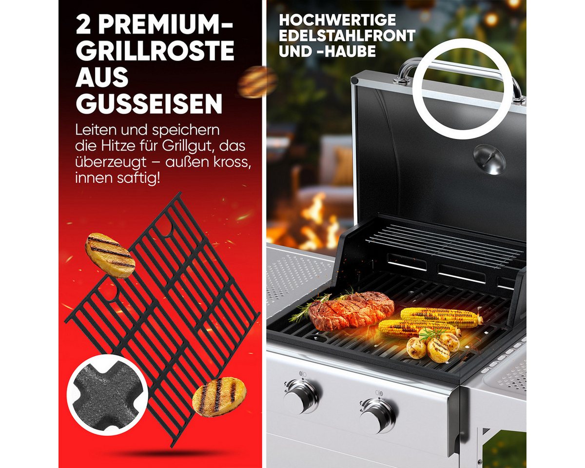 ProfiCook Gasgrill PC-GG 1309, Gasgrill bis zu 350°C, Grillroste aus Gusseisen – Bild 2 von 5
