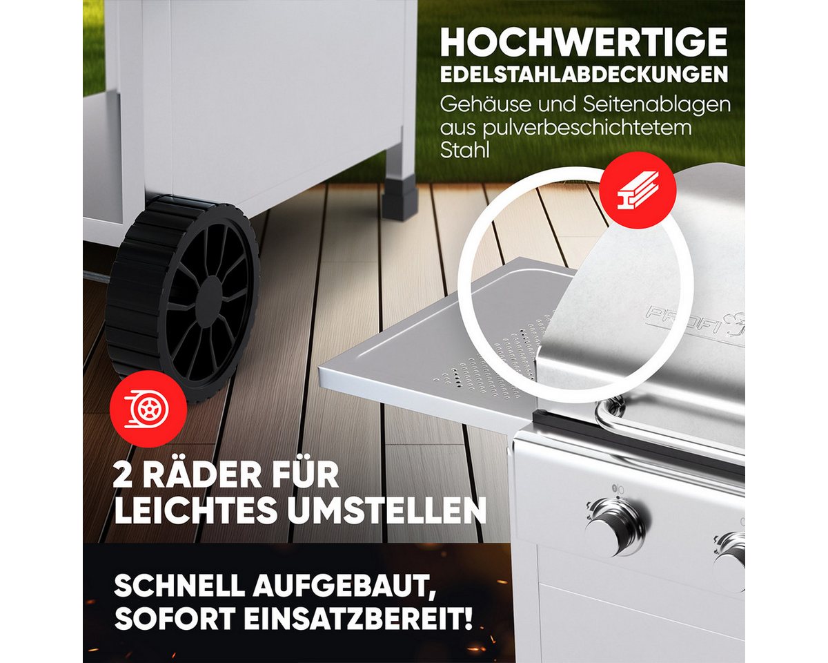 ProfiCook Gasgrill PC-GG 1309, Gasgrill bis zu 350°C, Grillroste aus Gusseisen – Bild 4 von 5