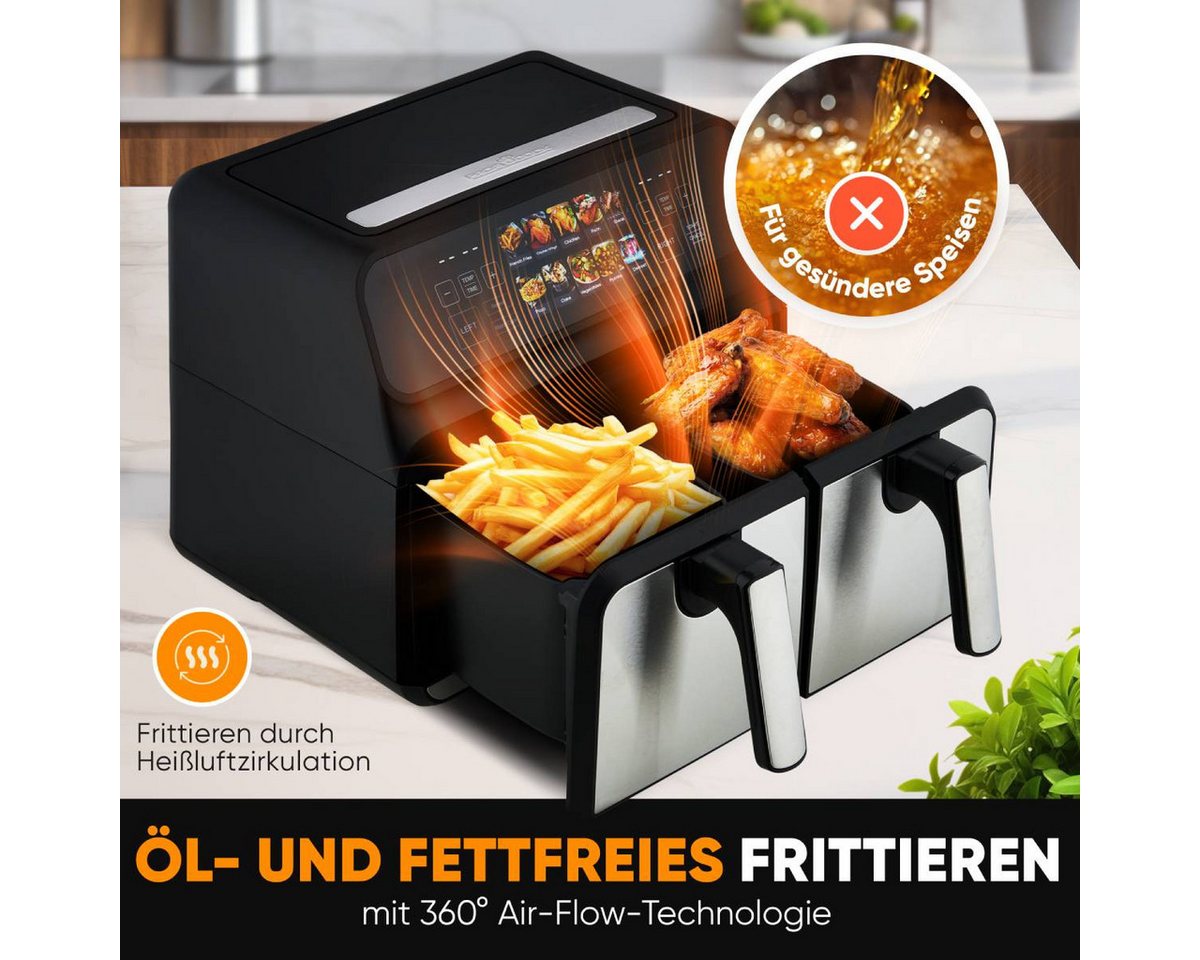 ProfiCook Heißluftfritteuse PC-FR 1287 H, Heißluftfritteuse 2 Kammern 8L, Öl- und fettfrei – Bild 3 von 5