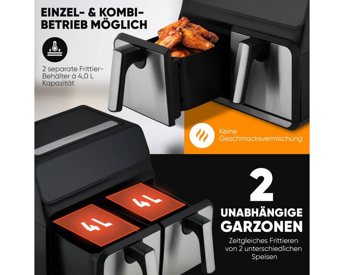 ProfiCook Heißluftfritteuse PC-FR 1287 H, Heißluftfritteuse 2 Kammern 8L, Öl- und fettfrei – Bild 4 von 5
