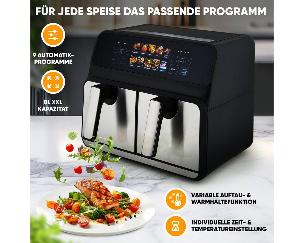 ProfiCook Heißluftfritteuse PC-FR 1287 H, Heißluftfritteuse 2 Kammern 8L, Öl- und fettfrei – Bild 5 von 5