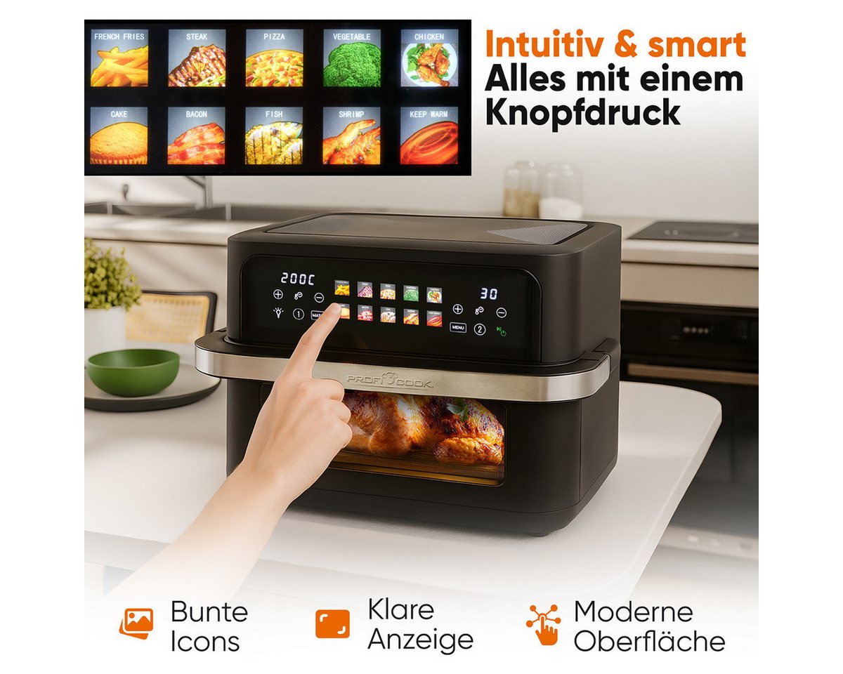 ProfiCook Heißluftfritteuse PC-FR 1313 H, XXL Heißluftfritteuse, 10L, Öl und Fettfrei – Bild 5 von 5