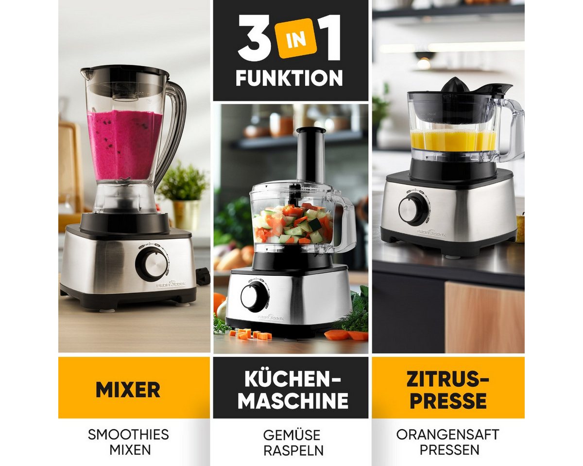 ProfiCook Kompakt-Küchenmaschine PC-KM 1063, 3in1, Mixer, Küchenmaschine und Entsafter, 1200W – Bild 2 von 5