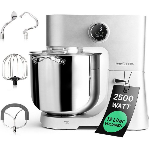 ProfiCook Küchenmaschine PC-KM 1254, XXL 12L Schüssel, Knetmaschine mit 2500W Motor