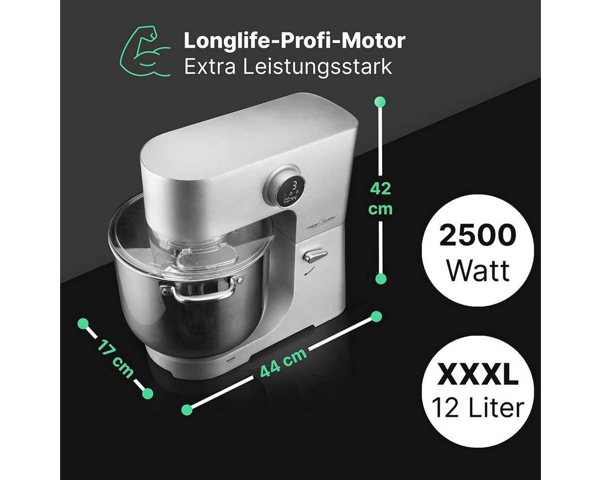 ProfiCook Küchenmaschine PC-KM 1254, XXL 12L Schüssel, Knetmaschine mit 2500W Motor – Bild 2 von 5