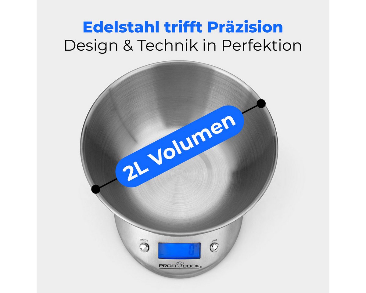 ProfiCook Küchenwaage PC-KW 1040, Küchenwaage digital mit Schüssel, wiegt bis 5000g – Bild 2 von 5