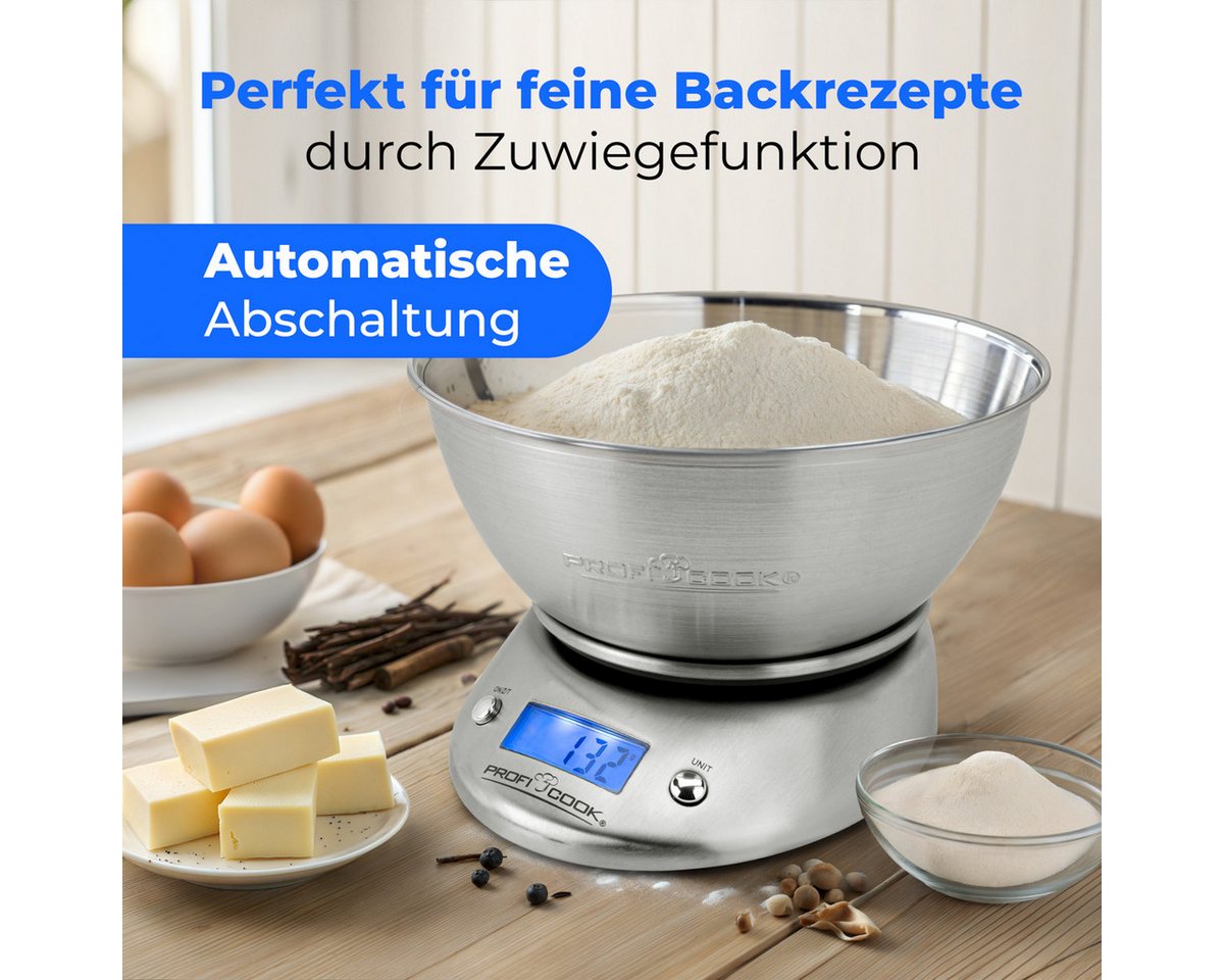 ProfiCook Küchenwaage PC-KW 1040, Küchenwaage digital mit Schüssel, wiegt bis 5000g – Bild 4 von 5