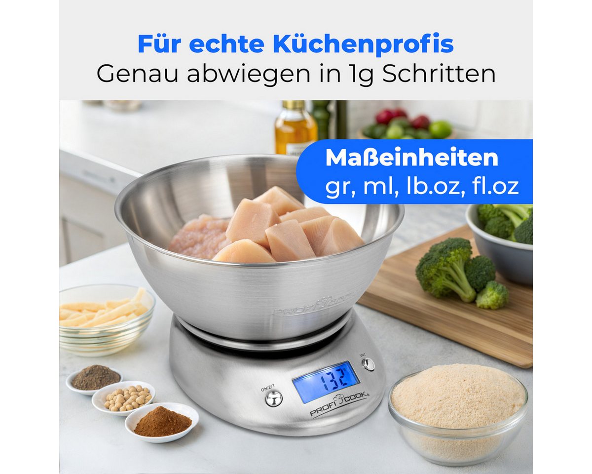 ProfiCook Küchenwaage PC-KW 1040, Küchenwaage digital mit Schüssel, wiegt bis 5000g – Bild 5 von 5