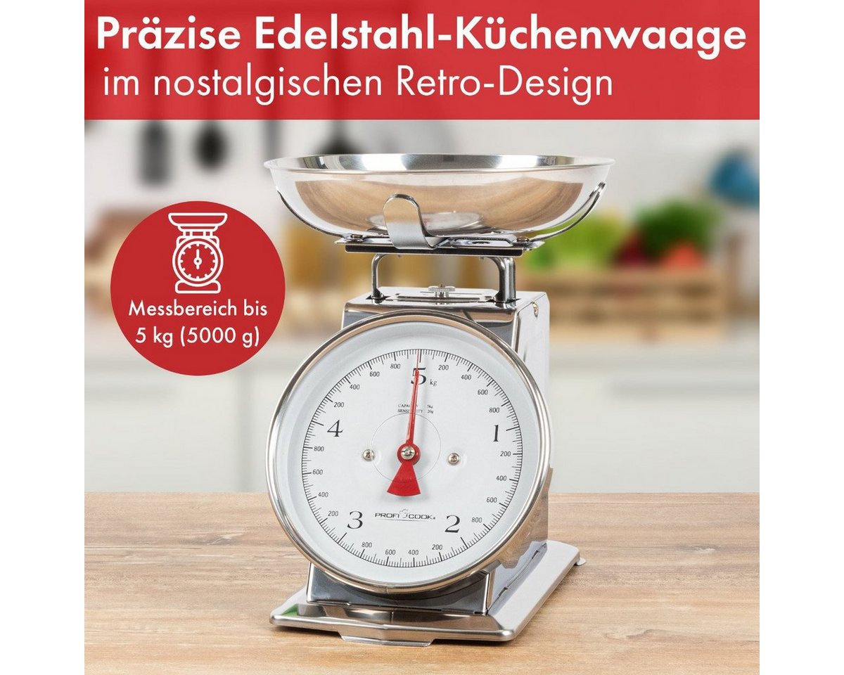 ProfiCook Küchenwaage PC-KW 1247, analog, mechanisch, 5 kg, Tara-Funktion, Edelstahl – Bild 2 von 5