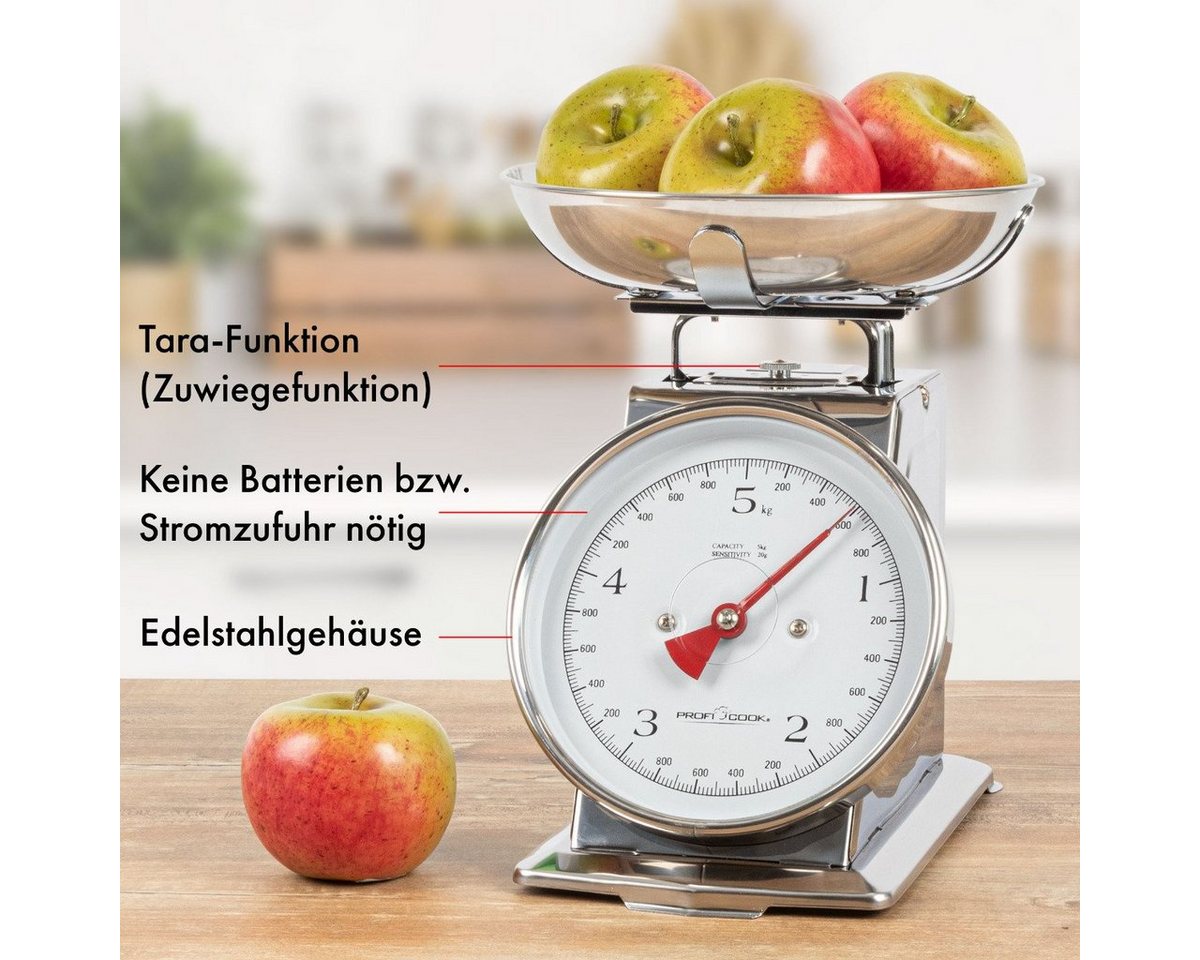 ProfiCook Küchenwaage PC-KW 1247, analog, mechanisch, 5 kg, Tara-Funktion, Edelstahl – Bild 4 von 5