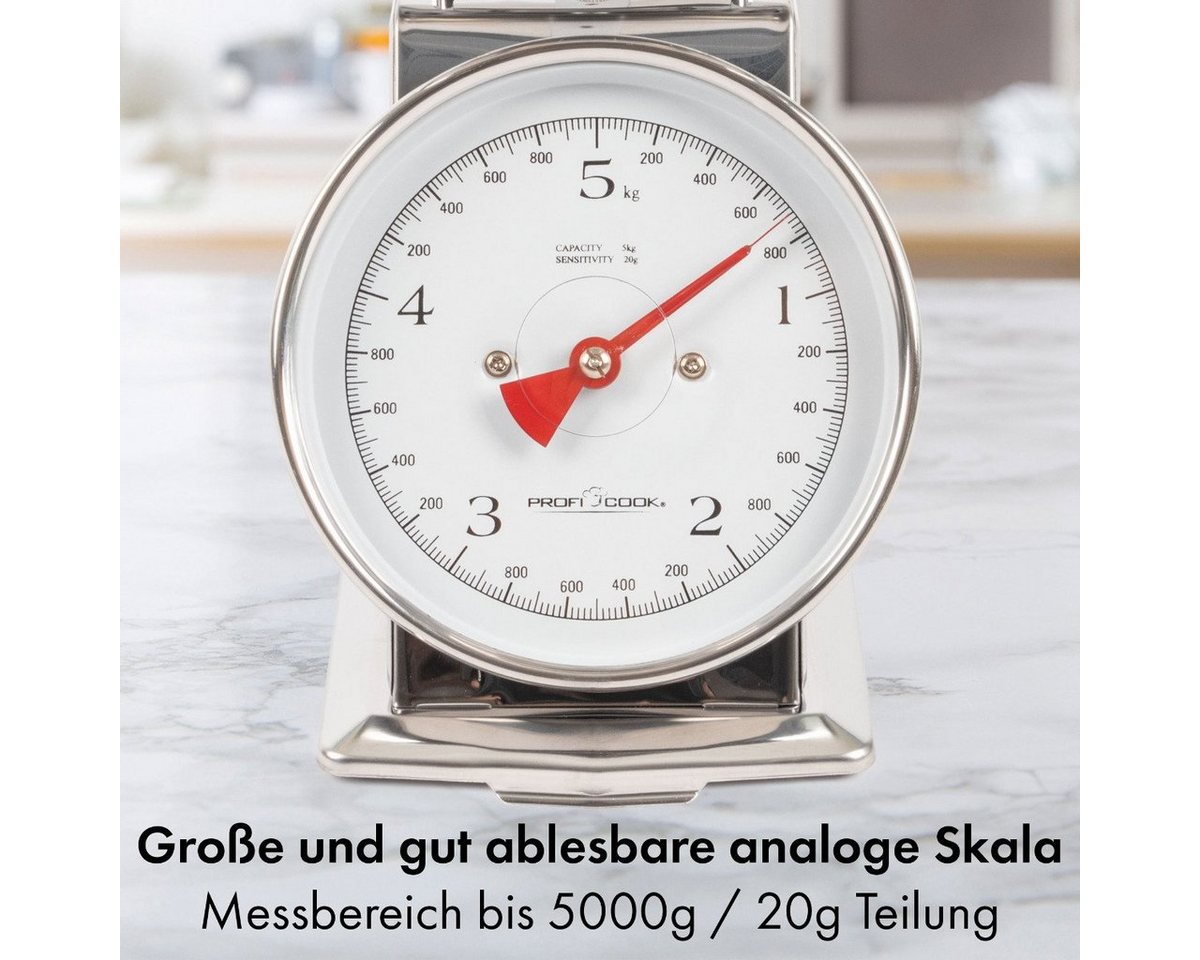 ProfiCook Küchenwaage PC-KW 1247, analog, mechanisch, 5 kg, Tara-Funktion, Edelstahl – Bild 5 von 5