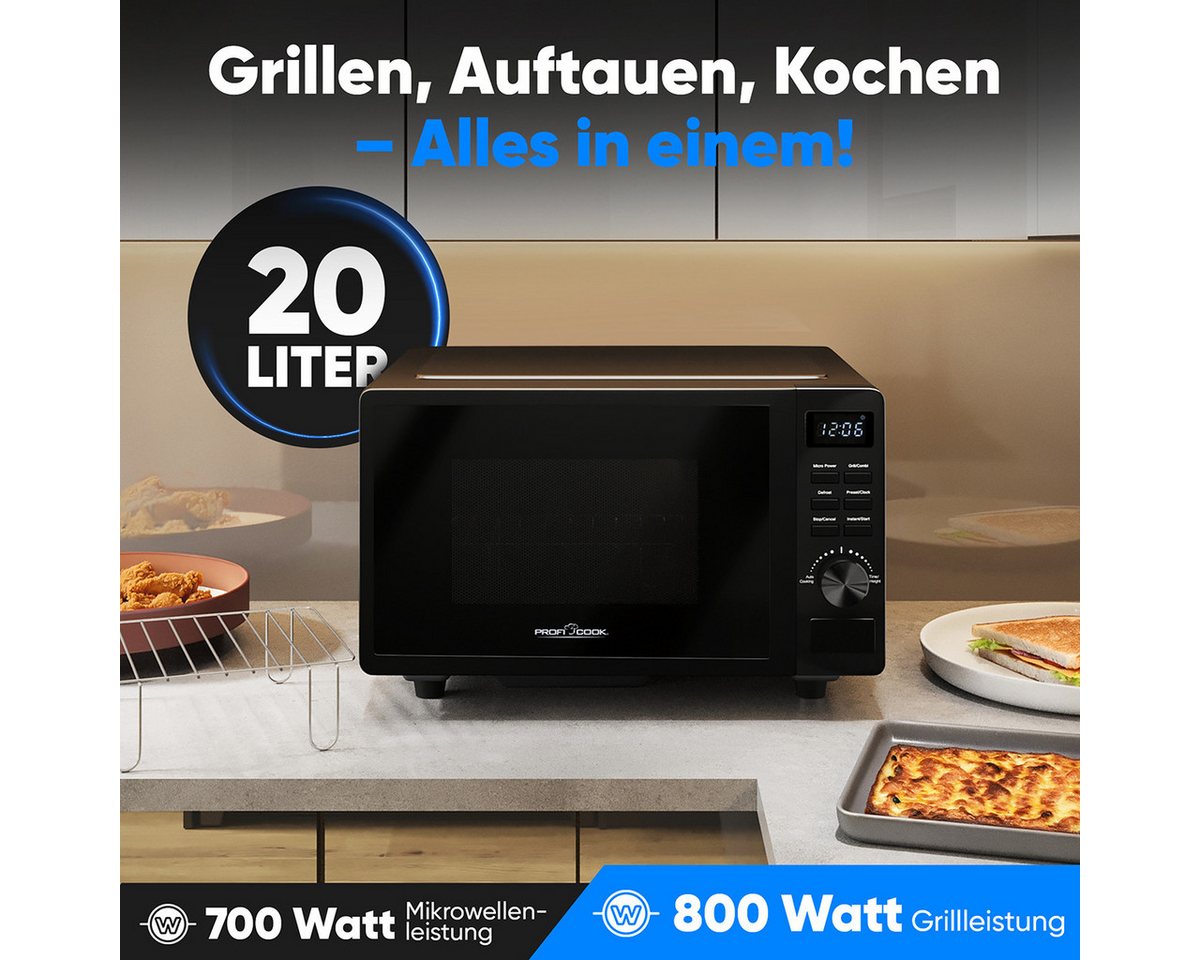 ProfiCook Mikrowelle PC-MWG 1278, Mikrowelle mit Grill, ohne Drehteller – Bild 2 von 5