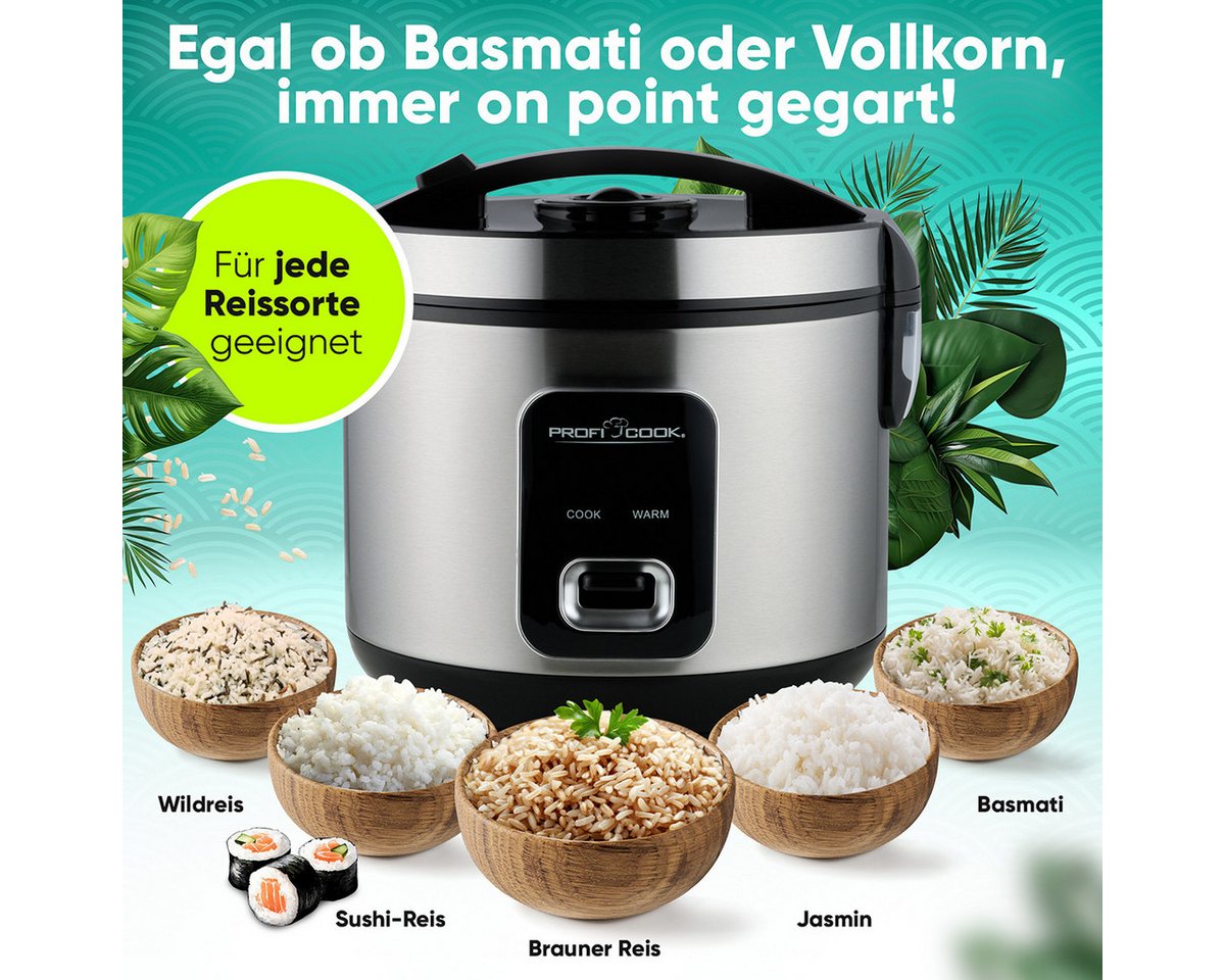 ProfiCook Reiskocher PC-RK 1285, Reiskocher für 3kg Reis, schnell & ohne Anbrennen – Bild 4 von 5