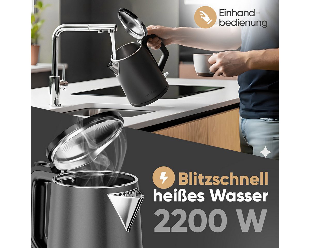 ProfiCook Wasserkocher PC-WK 1290, Wasserkocher 1,5L, 2200W, mattes Gehäuse – Bild 2 von 5