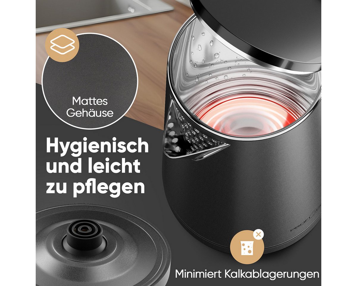 ProfiCook Wasserkocher PC-WK 1290, Wasserkocher 1,5L, 2200W, mattes Gehäuse – Bild 3 von 5