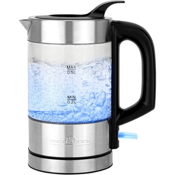 ProfiCook Wasserkocher PC-WKS 1228 G, Wasserkocher Edelstahl, 0,5 L, beleuchtet
