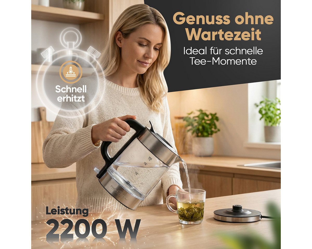 ProfiCook Wasserkocher PC-WKS 1322 G, Wasserkocher Glas, 1,7L, 2200W, BPA frei – Bild 2 von 5