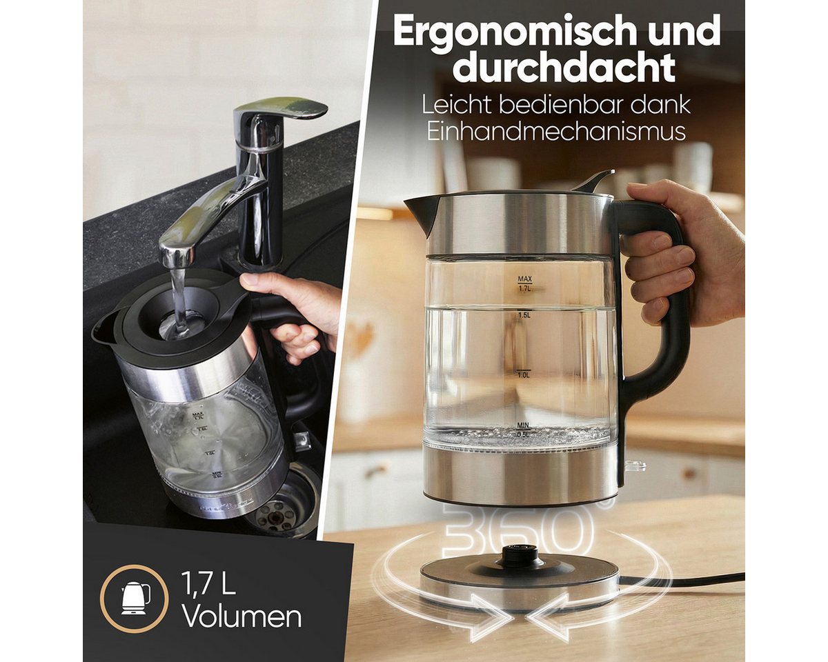 ProfiCook Wasserkocher PC-WKS 1322 G, Wasserkocher Glas, 1,7L, 2200W, BPA frei – Bild 4 von 5