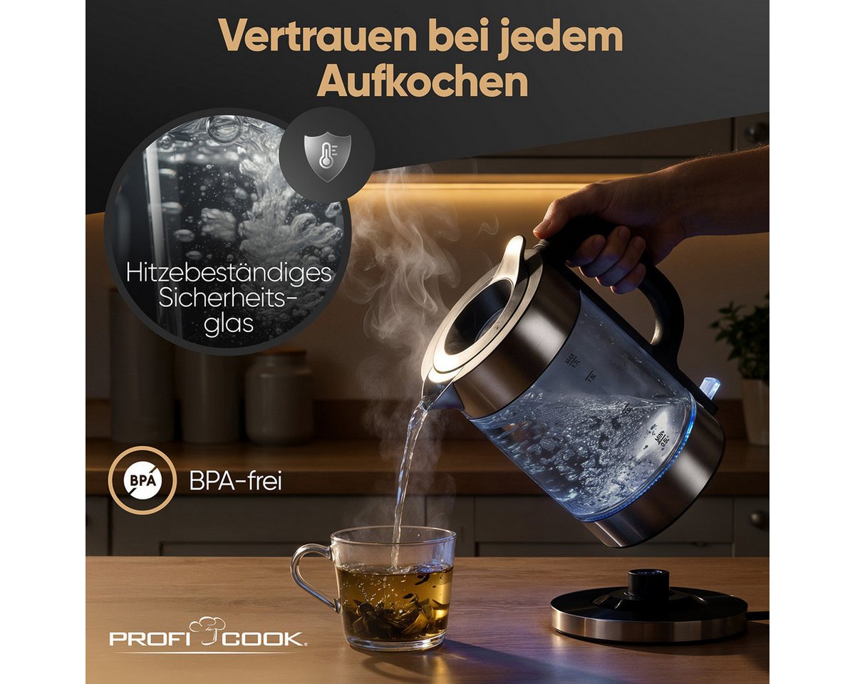 ProfiCook Wasserkocher PC-WKS 1322 G, Wasserkocher Glas, 1,7L, 2200W, BPA frei – Bild 5 von 5