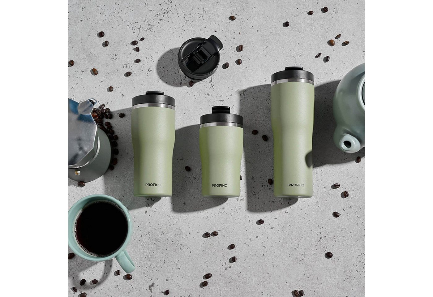 Profino Thermobecher BARISTA, salbei, Edelstahl, Kunststoff – Bild 5 von 5
