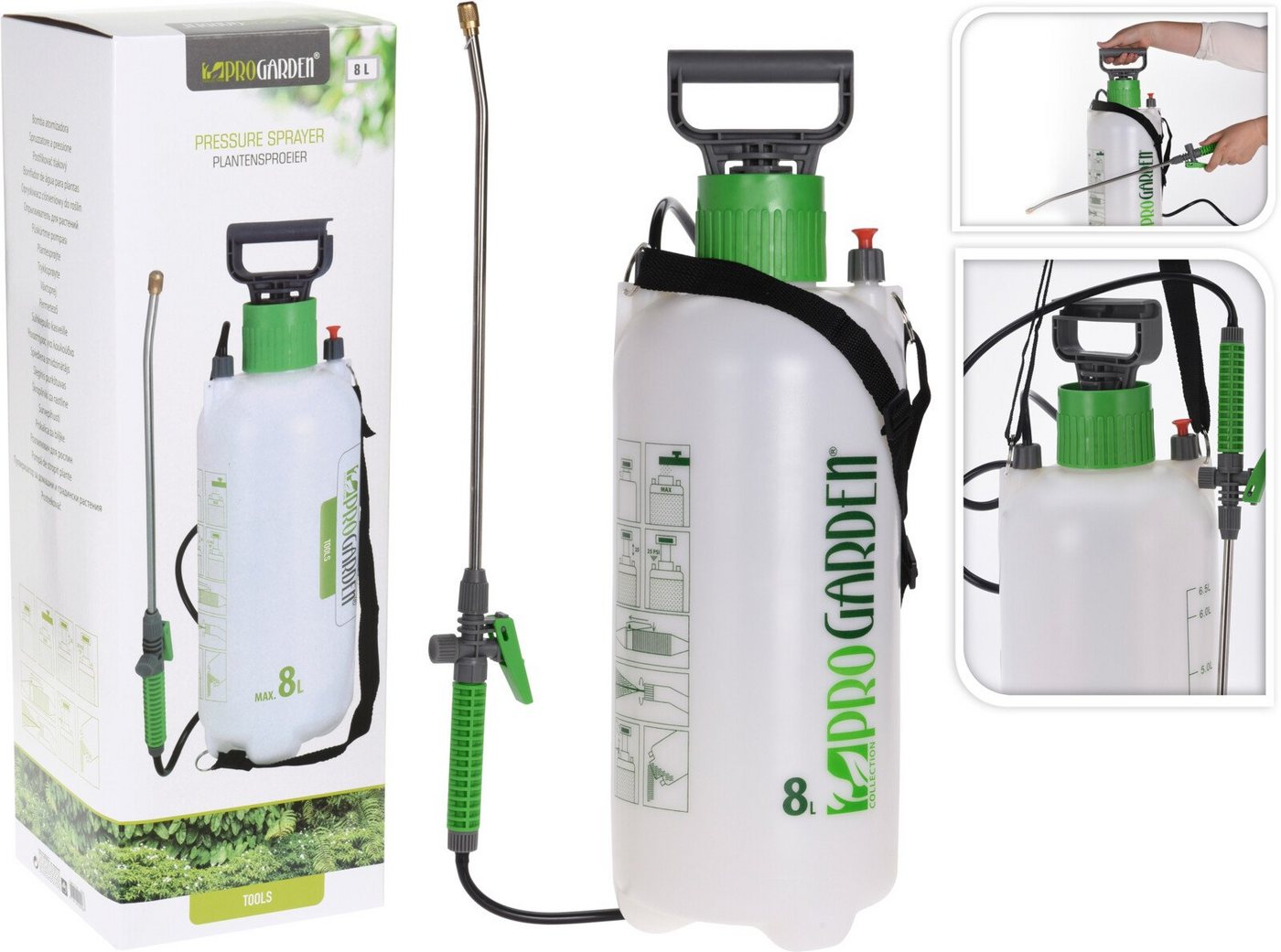Progarden Drucksprühgerät Drucksprüher Gartenspritze Sprühflasche 8 L, (Stück, 1-tlg., Packung), Pflanzensprüher, 8 Liter, Drucksprüher, mit Tragegurt, Pumpsprü – Bild 3 von 3