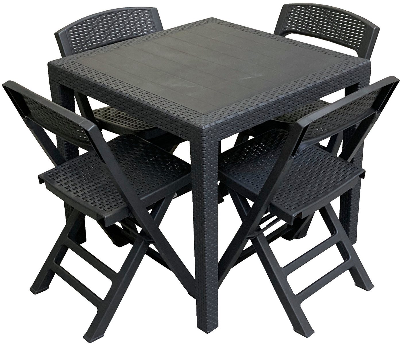 Progarden Garten-Essgruppe Gartenmöbel Kunststoff Anthrazit 5 Tlg. Set, (Set, 5-tlg., Tisch + 4 Klappstühle), UV-Beständig, Robust, Wetterfest, Made in Italy, H – Bild 2 von 5