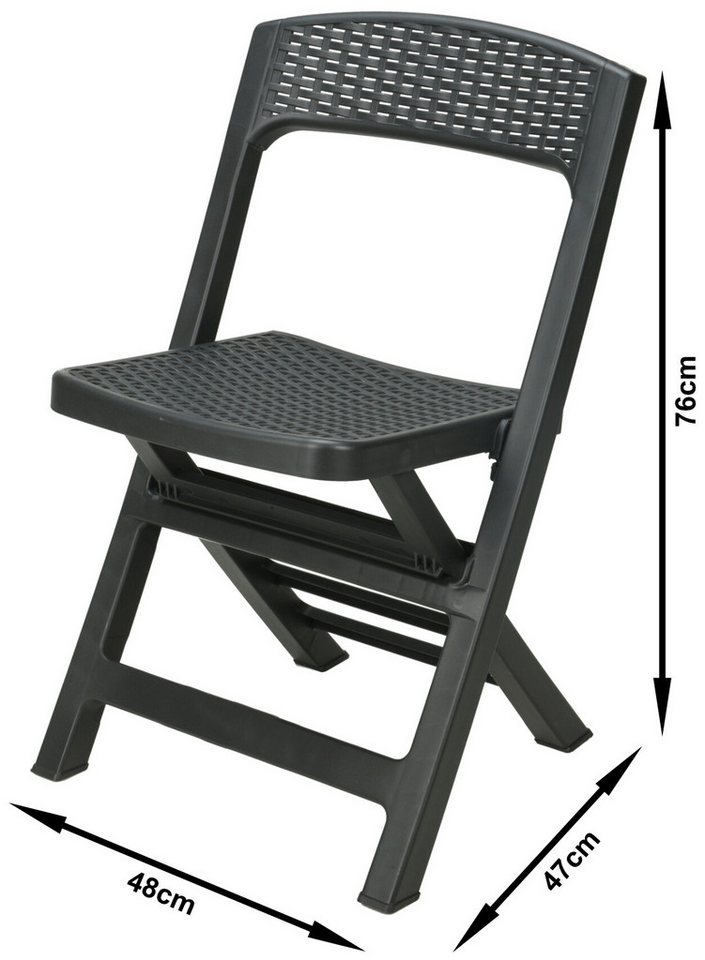 Progarden Garten-Essgruppe Gartenmöbel Kunststoff Anthrazit 5 Tlg. Set, (Set, 5-tlg., Tisch + 4 Klappstühle), UV-Beständig, Robust, Wetterfest, Made in Italy, H – Bild 3 von 5