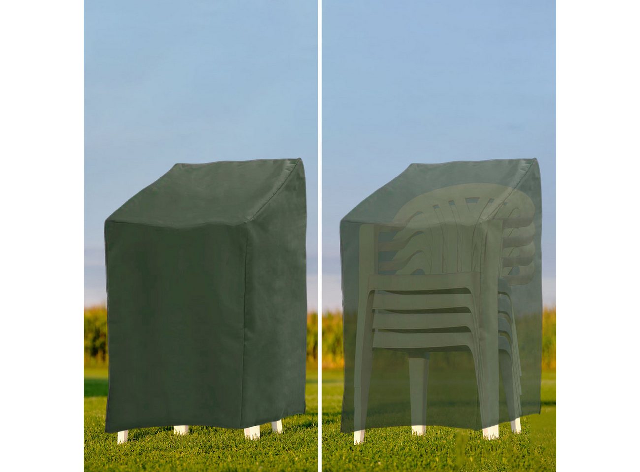 Progarden Gartenmöbel-Schutzhülle Stapelstuhl Abdeckplane 68 x 68 x 105 cm, Wasserdicht, Dunkelgrün, für Stapelstühle inklusive Tragetasche/Polyethylen-Gewebe 1 – Bild 2 von 4