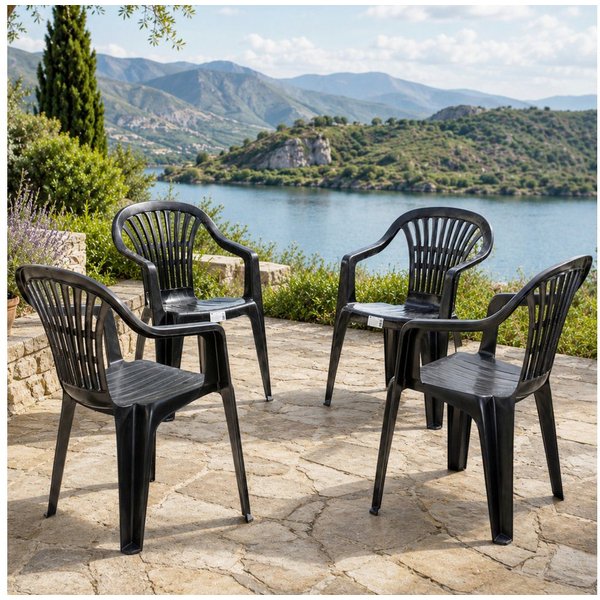 Progarden Gartenstuhl Kunststoff Anthrazit Stapelbar 4 er Set (Set, 4 St), UV-Beständig, Robust, Wetterfest, Made in Italy, Hochwertig