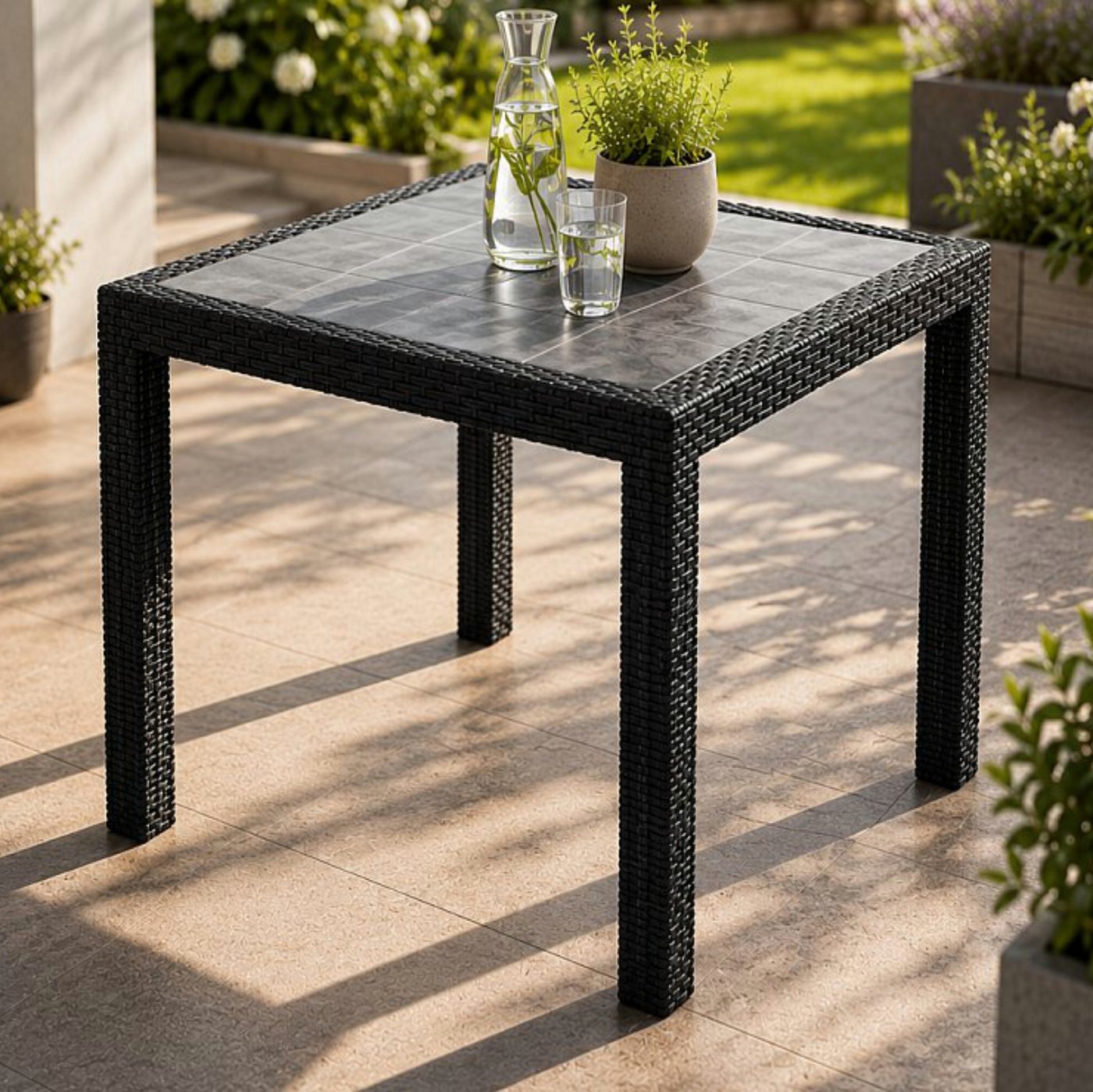 Progarden Gartentisch Kunststoff Anthrazit Rattanoptik Bistro 80 x 80 cm (Stück, 1-St., Packung), UV-Beständig, Robust, Wetterfest, Made in Italy, Hochwertig – Bild 2 von 5