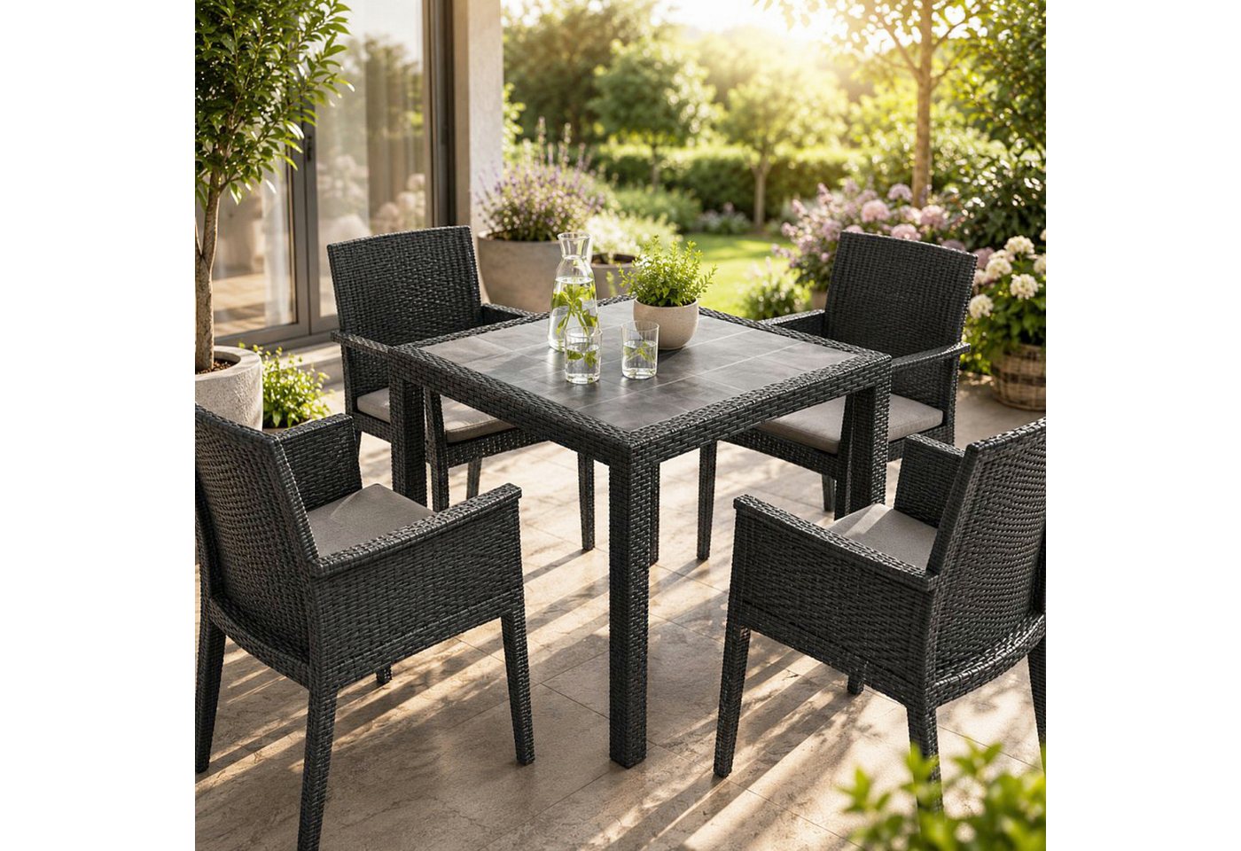 Progarden Gartentisch Kunststoff Anthrazit Rattanoptik Bistro 80 x 80 cm (Stück, 1-St., Packung), UV-Beständig, Robust, Wetterfest, Made in Italy, Hochwertig – Bild 5 von 5