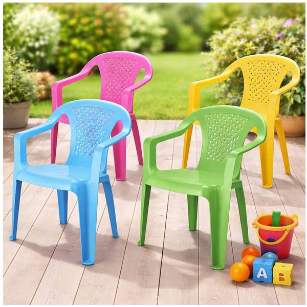 Progarden Kinderstuhl Kunststoff Kinder 52 cm Bunt 4 er Set (Set, 4 St), 4er Set, Gartenstuhl, Stuhl, Stapelbar, Kunststoff