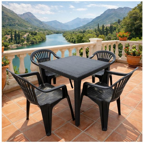 Progarden Sitzgruppe Gartenmöbel Anthrazit Tisch + 4 Stühle 5 Tlg. Set, (Set, 1-tlg., Tisch + 4 Stapelstühle), UV-Beständig, Robust, Wetterfest, Made in Italy, 