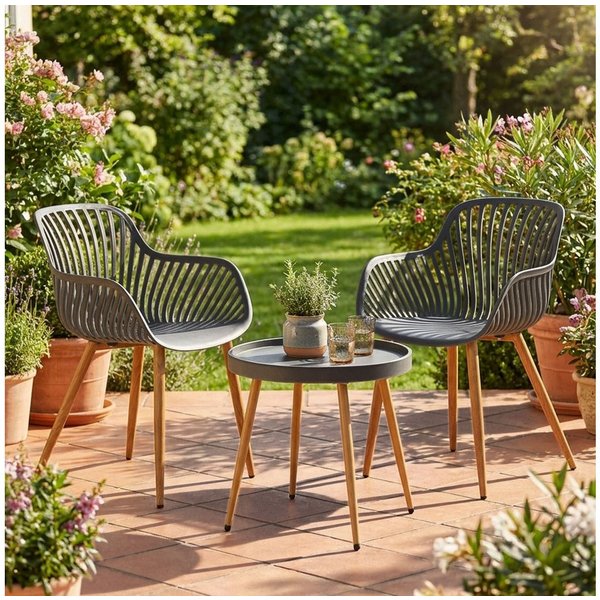Progarden Sitzgruppe Modernes Bistro-Set 3-tlg: Graue Garten-Sitzgruppe für den Balkon, (3-tlg), Nachhaltig und umweltfreundlich
