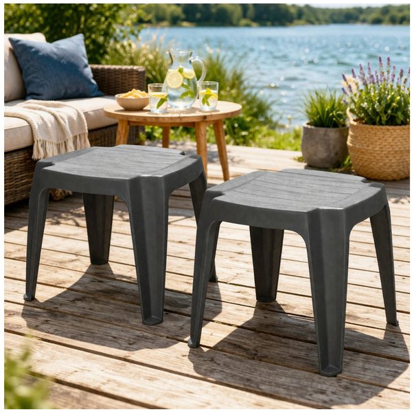 Progarden Sitzhocker Gartenhocker Kunststoff 43x38x38 cm Anthrazit Arbeitshocker 2er Set (Set, 2 St., Packung), Vierbeiner, Wetterfest, Kunststoff, Schwarz, Sta