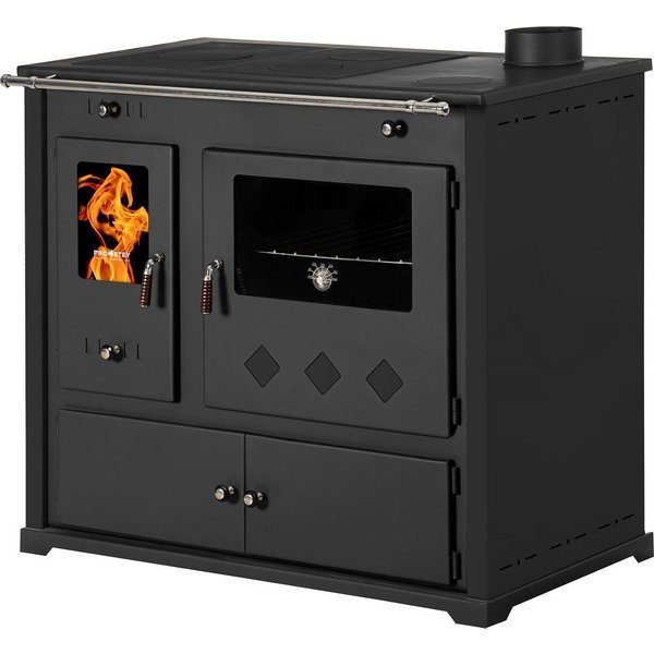 Prometey Festbrennstoffherd Küchenofen Practik LUX schwarz, rechte Version, 9,50 kW