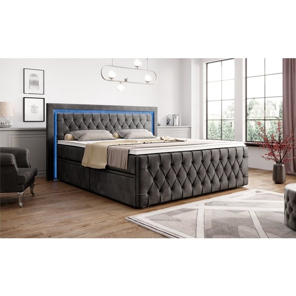 PROMETO Möbel Boxspringbett Arosa 7-Zonen-Taschenfederkernmatratze 180 x 200 cm - LED 16 Farben