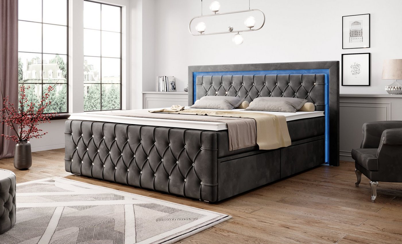 PROMETO Möbel Boxspringbett Arosa 7-Zonen-Taschenfederkernmatratze 180 x 200 cm - LED 16 Farben – Bild 3 von 5