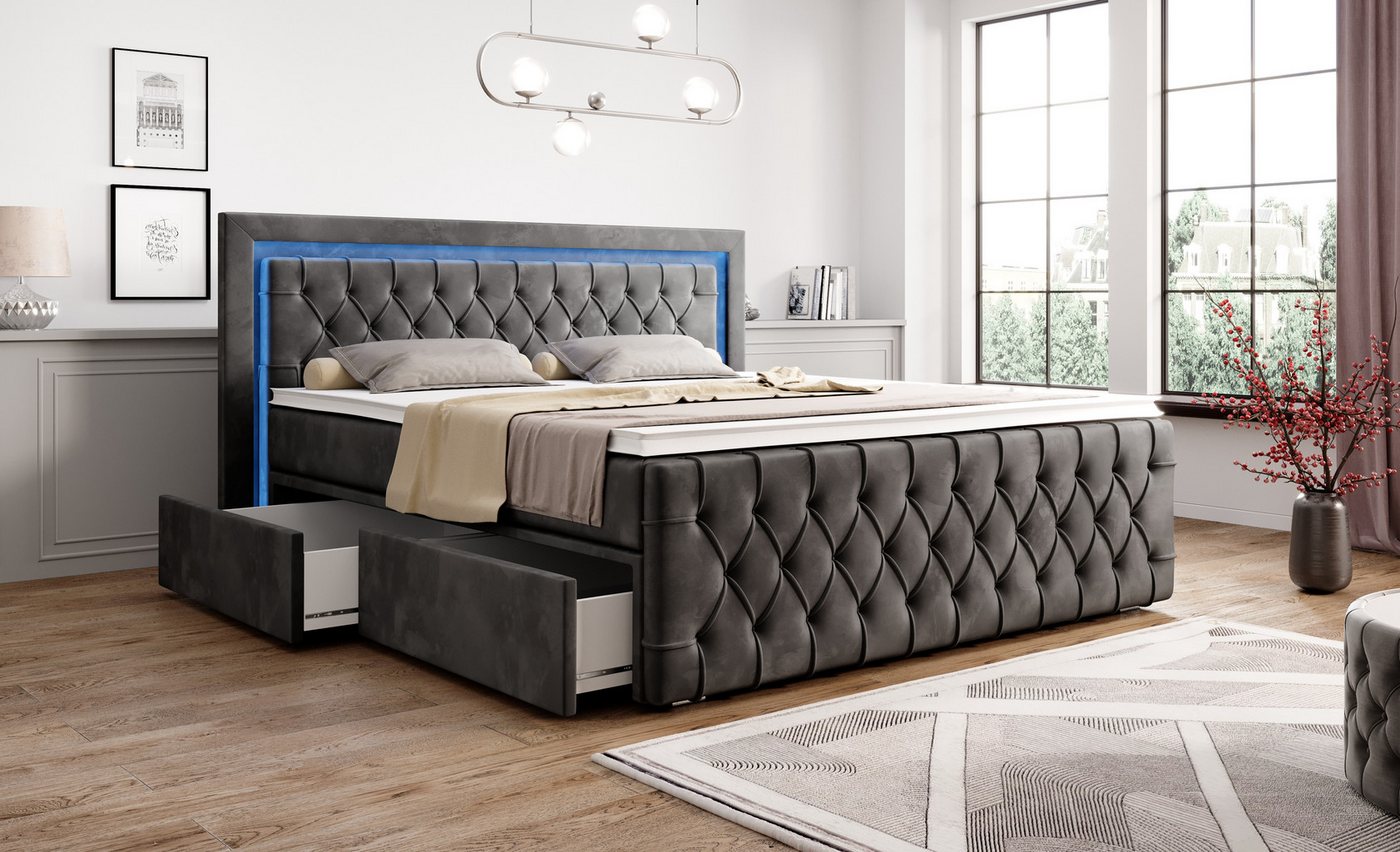 PROMETO Möbel Boxspringbett Arosa 7-Zonen-Taschenfederkernmatratze 180 x 200 cm - LED 16 Farben – Bild 5 von 5