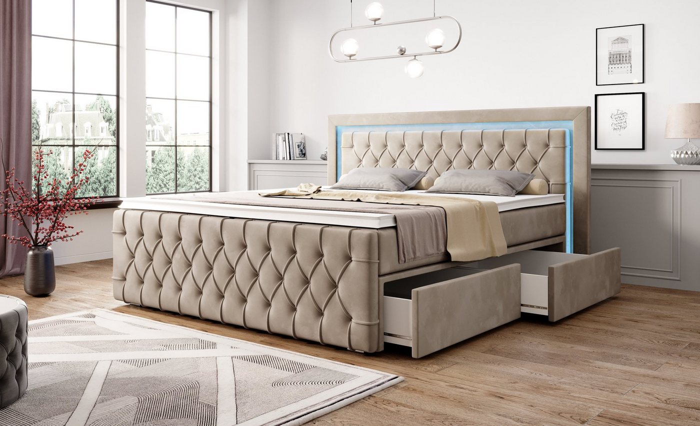 PROMETO Möbel Boxspringbett Arosa 7-Zonen-Taschenfederkernmatratze 180 x 200 cm - LED 16 Farben – Bild 3 von 5