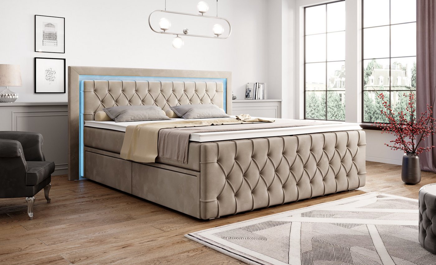 PROMETO Möbel Boxspringbett Arosa 7-Zonen-Taschenfederkernmatratze 180 x 200 cm - LED 16 Farben – Bild 5 von 5
