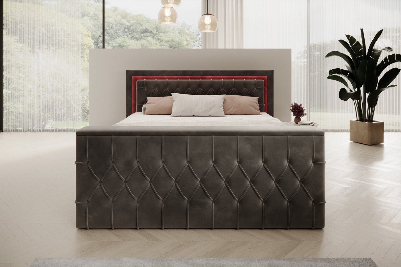 PROMETO Möbel Boxspringbett Doppelbett 180x200 mit Matratze, Schubladen TV-Lift LED Beleuchtung, inkl. 7-Zonen-Taschenfederkernmatratze, TV-Lift im Fußteil, Top – Bild 5 von 5