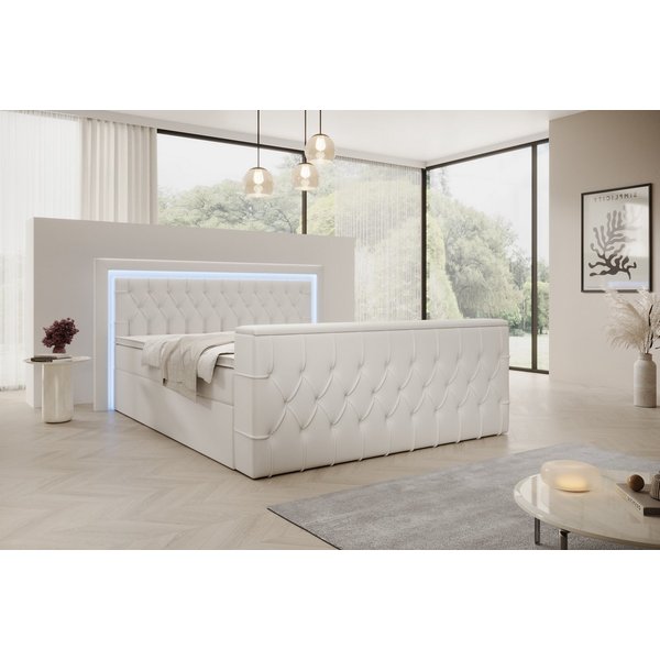 PROMETO Möbel Boxspringbett Doppelbett 180x200cm mit Matratze, Bettkasten TV-Lift LED Beleuchtung