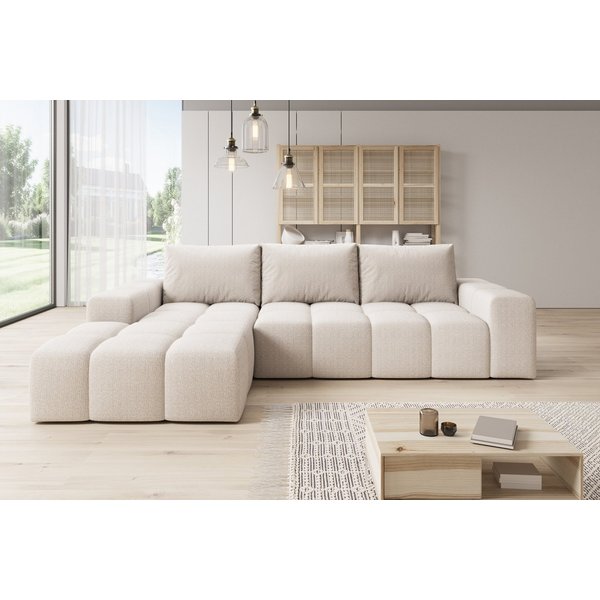 PROMETO Möbel Ecksofa Cento Couch L-Form,Sofa Links/Rechts Teddy-Bouclé, Web oder Cord-Stoff