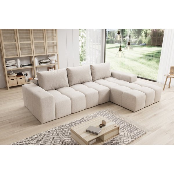 PROMETO Möbel Ecksofa Cento Couch L-Form,Sofa Links/Rechts Teddy-Bouclé, Web oder Cord-Stoff