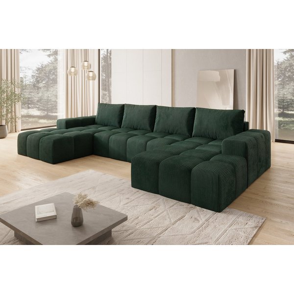 PROMETO Möbel Ecksofa Couch U-Form, Sofa U-Form Teddy-Bouclé, Web oder Cord-Stoff Cento