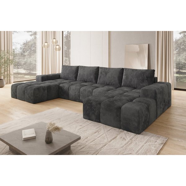 PROMETO Möbel Ecksofa Couch U-Form, Sofa U-Form Teddy-Bouclé, Web oder Cord-Stoff Cento