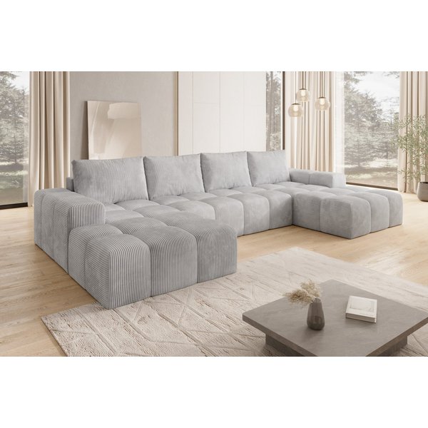 PROMETO Möbel Ecksofa Couch U-Form, Sofa U-Form Teddy-Bouclé, Web oder Cord-Stoff Cento