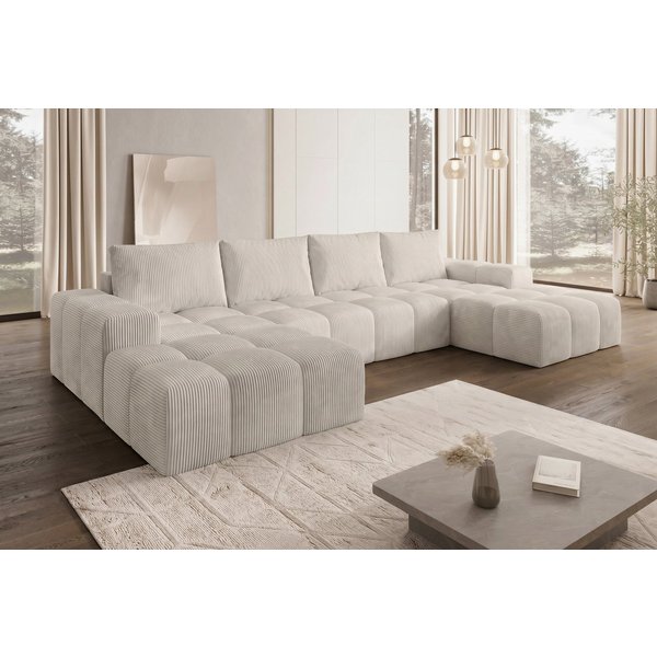 PROMETO Möbel Ecksofa Couch U-Form, Sofa U-Form Teddy-Bouclé, Web oder Cord-Stoff Cento
